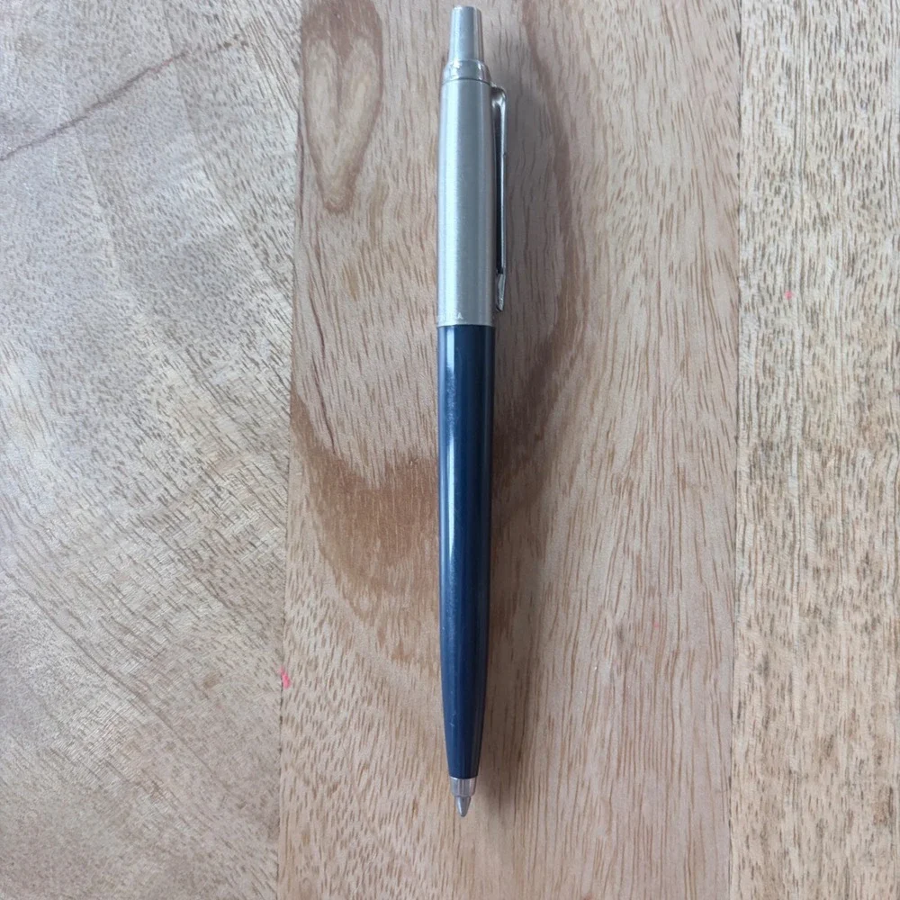 Parker Jotter Ballpoint Pen Navy Blue and Stainless Steel Silver Trim Click Type